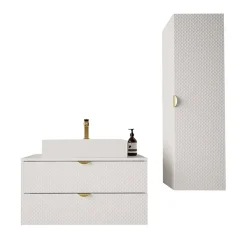 Garnero Arredamenti Mobile bagno sospeso 80cm con colonna bianco Hakone 2 Bianco Lucido Hot