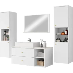 Garnero Arredamenti Mobile bagno sospeso 100cm con lavabo, specchio e 2 colonne bianco Krom Bianco Opaco Best