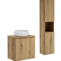 Garnero Arredamenti Mobile bagno sospeso 60cm con lavabo e colonna rovere Rovery