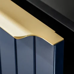 Garnero Arredamenti Mobile bagno sospeso 120cm con 2 lavabi, 2 specchi rotondi e colonna cannettato blu Deep