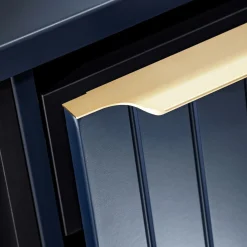 Garnero Arredamenti Mobile bagno sospeso 120cm con 2 lavabi, 2 specchi rotondi e colonna cannettato blu Deep