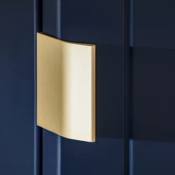 Garnero Arredamenti Mobile bagno sospeso 120cm con 2 lavabi, 2 specchi rotondi e colonna cannettato blu Deep