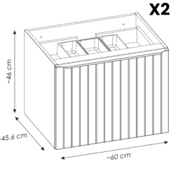 Garnero Arredamenti Mobile bagno sospeso 120cm con 2 lavabi, 2 specchi rotondi e colonna cannettato blu Deep