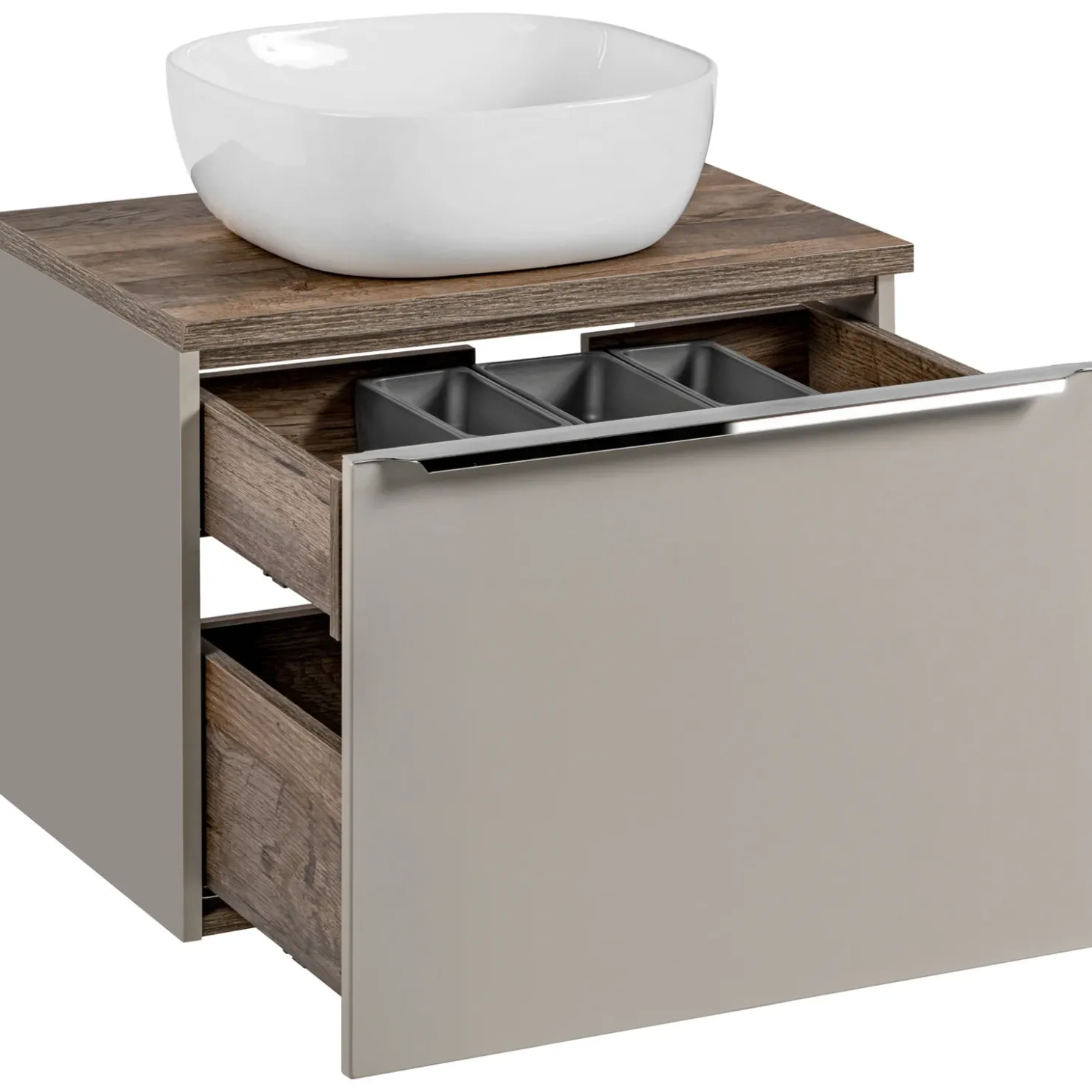 Garnero Arredamenti Mobile bagno sospeso 60cm con lavabo, mobile specchio e colonna grigio quercia Serif Sale