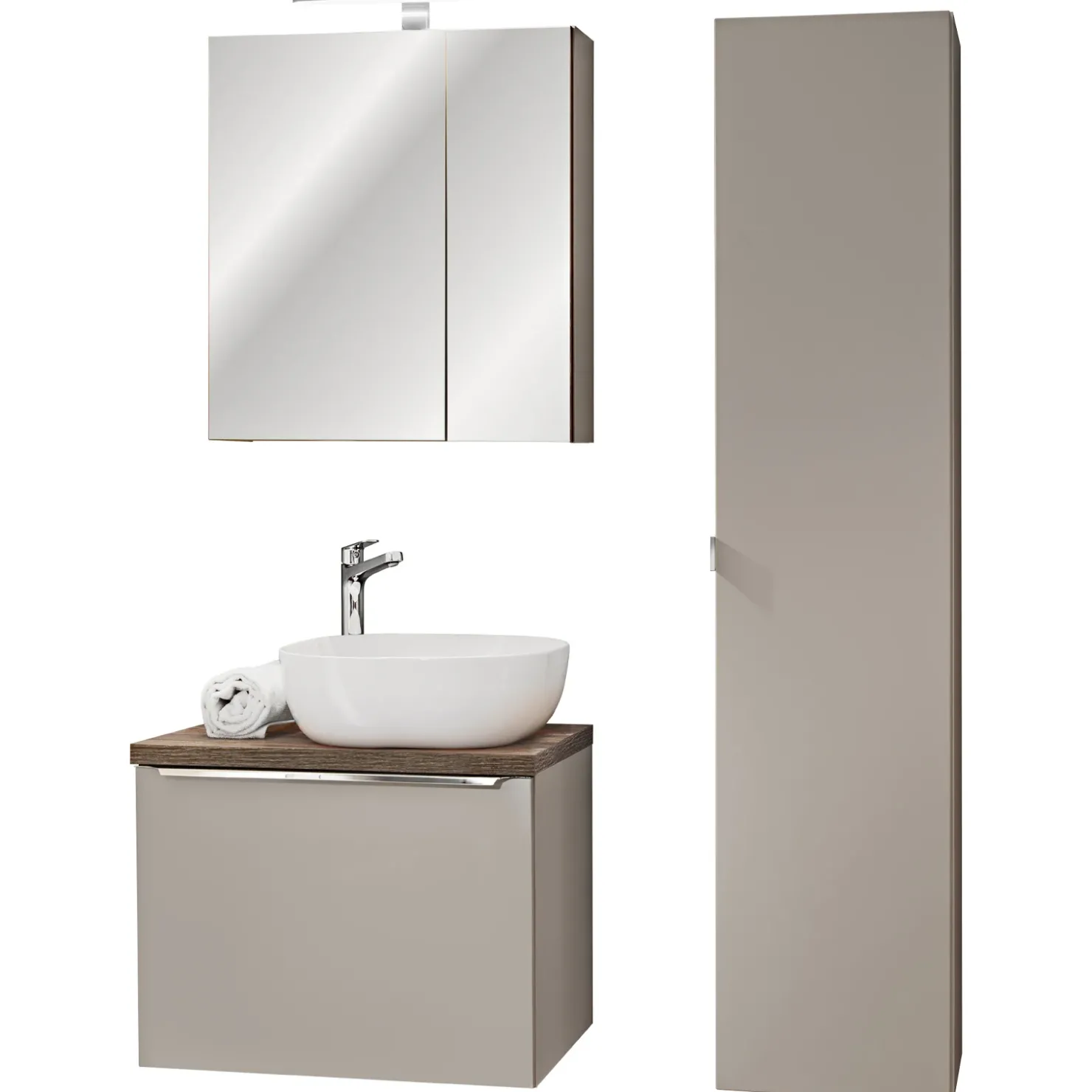 Garnero Arredamenti Mobile bagno sospeso 60cm con lavabo, mobile specchio e colonna grigio quercia Serif Sale