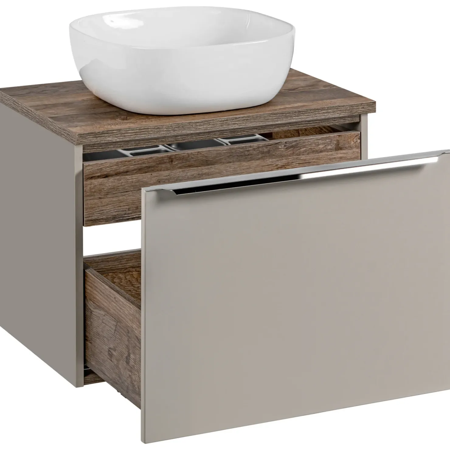 Garnero Arredamenti Mobile bagno sospeso 60cm con lavabo, mobile specchio e colonna grigio quercia Serif Sale