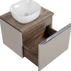 Garnero Arredamenti Mobile bagno sospeso 60cm con lavabo, mobile specchio e colonna grigio quercia Serif Sale