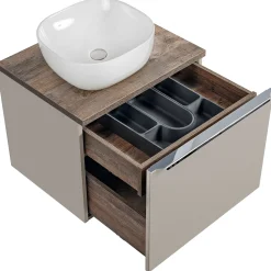 Garnero Arredamenti Mobile bagno sospeso 60cm con lavabo, mobile specchio e colonna grigio quercia Serif Sale