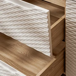 Garnero Arredamenti Mobile bagno sospeso 120cm con 2 lavabi, colonna, pensile e base sospesa beige rovere Swim