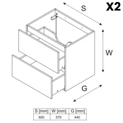Garnero Arredamenti Mobile bagno sospeso 120cm con 2 lavabi, colonna, pensile e base sospesa beige rovere Swim