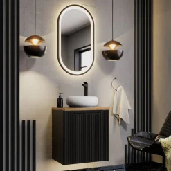 Garnero Arredamenti Mobile bagno sospeso 60cm cannettato 2 ante rovere Cleany Nero