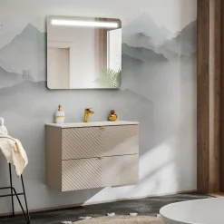 Garnero Arredamenti Mobile bagno sospeso 80cm con lavabo 2 cassetti beige cashmere Neutry Best