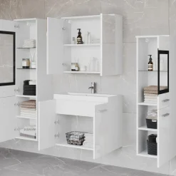 Garnero Arredamenti Mobile bagno sospeso 60cm con lavabo, specchio e 2 colonne Luz Bianco Lucido Best