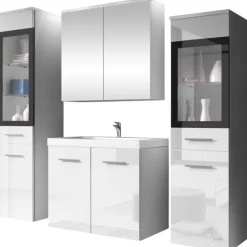 Garnero Arredamenti Mobile bagno sospeso 60cm con lavabo, specchio e 2 colonne Luz Bianco Lucido Best