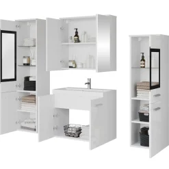 Garnero Arredamenti Mobile bagno sospeso 60cm con lavabo, specchio e 2 colonne Luz Bianco Lucido Best