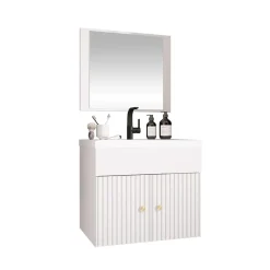 Garnero Arredamenti Mobile bagno sospeso 60cm con specchio serigrafato bianco Ischia 5 Bianco Lucido New