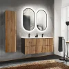Garnero Arredamenti Mobile bagno sospeso 120cm cm con 2 lavabi da incasso, 2 specchi e colonna quercia antracite Limpid Clearance