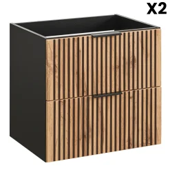 Garnero Arredamenti Mobile bagno sospeso 120cm cm con 2 lavabi da incasso, 2 specchi e colonna quercia antracite Limpid Clearance