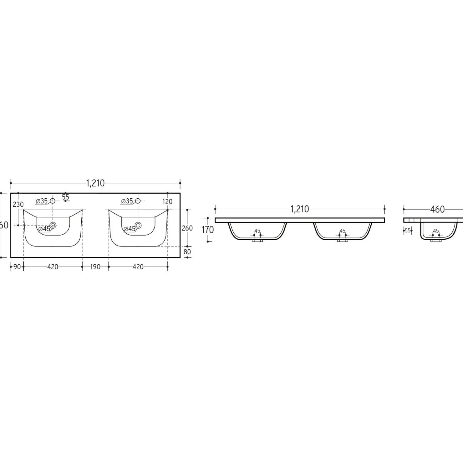Garnero Arredamenti Mobile bagno sospeso 120cm cm con 2 lavabi da incasso, 2 specchi e colonna quercia antracite Limpid Clearance