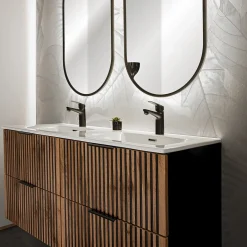 Garnero Arredamenti Mobile bagno sospeso 120cm cm con 2 lavabi da incasso, 2 specchi e colonna quercia antracite Limpid Clearance