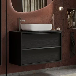Garnero Arredamenti Mobile bagno sospeso 92cm con lavabo e specchio nero frassinato Absolut Best