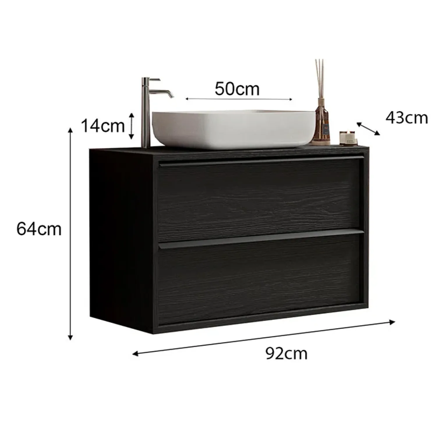 Garnero Arredamenti Mobile bagno sospeso 92cm con lavabo e specchio nero frassinato Absolut Best