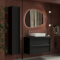 Garnero Arredamenti Mobile bagno sospeso 92cm con lavabo e specchio nero frassinato Absolut Best