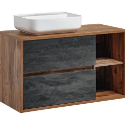 Garnero Arredamenti Mobile bagno sospeso 100cm con lavabo, mobile specchio e colonna rovere antracite Stony Best