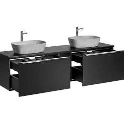 Garnero Arredamenti Mobile bagno sospeso 140cm con 2 lavabi, specchio e colonna nero Serif Discount