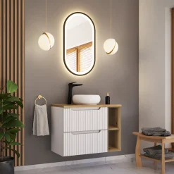 Garnero Arredamenti Mobile bagno sospeso 80cm cannettato 2 cassetti e vani bianco rovere Cleany Bianco Opaco Clearance