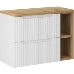 Garnero Arredamenti Mobile bagno sospeso 80cm cannettato 2 cassetti e vani bianco rovere Cleany Bianco Opaco Clearance