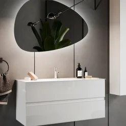 Garnero Arredamenti Mobile bagno sospeso 100cm con lavabo e specchio bianco lucido Moon New