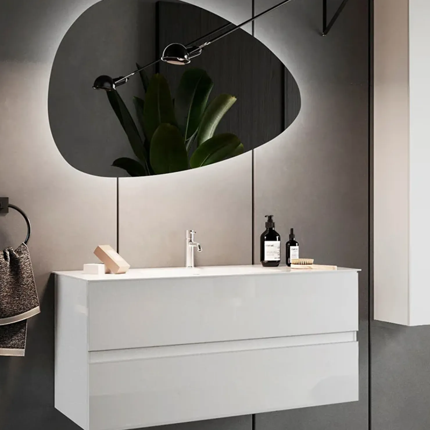 Garnero Arredamenti Mobile bagno sospeso 100cm con lavabo e specchio bianco lucido Moon New