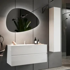 Garnero Arredamenti Mobile bagno sospeso 100cm con lavabo e specchio bianco lucido Moon New