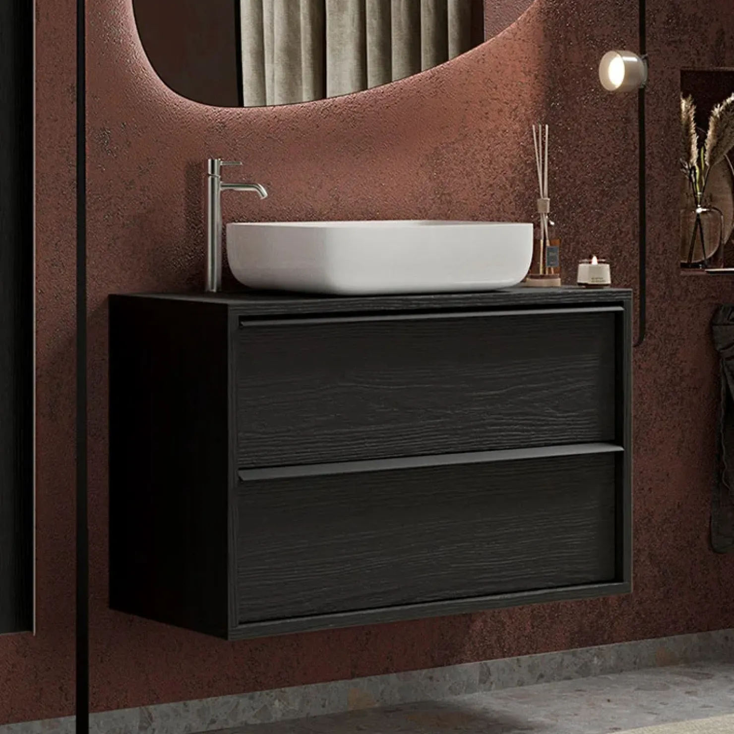 Garnero Arredamenti Mobile bagno sospeso 92cm con lavabo nero frassinato Absolut Hot