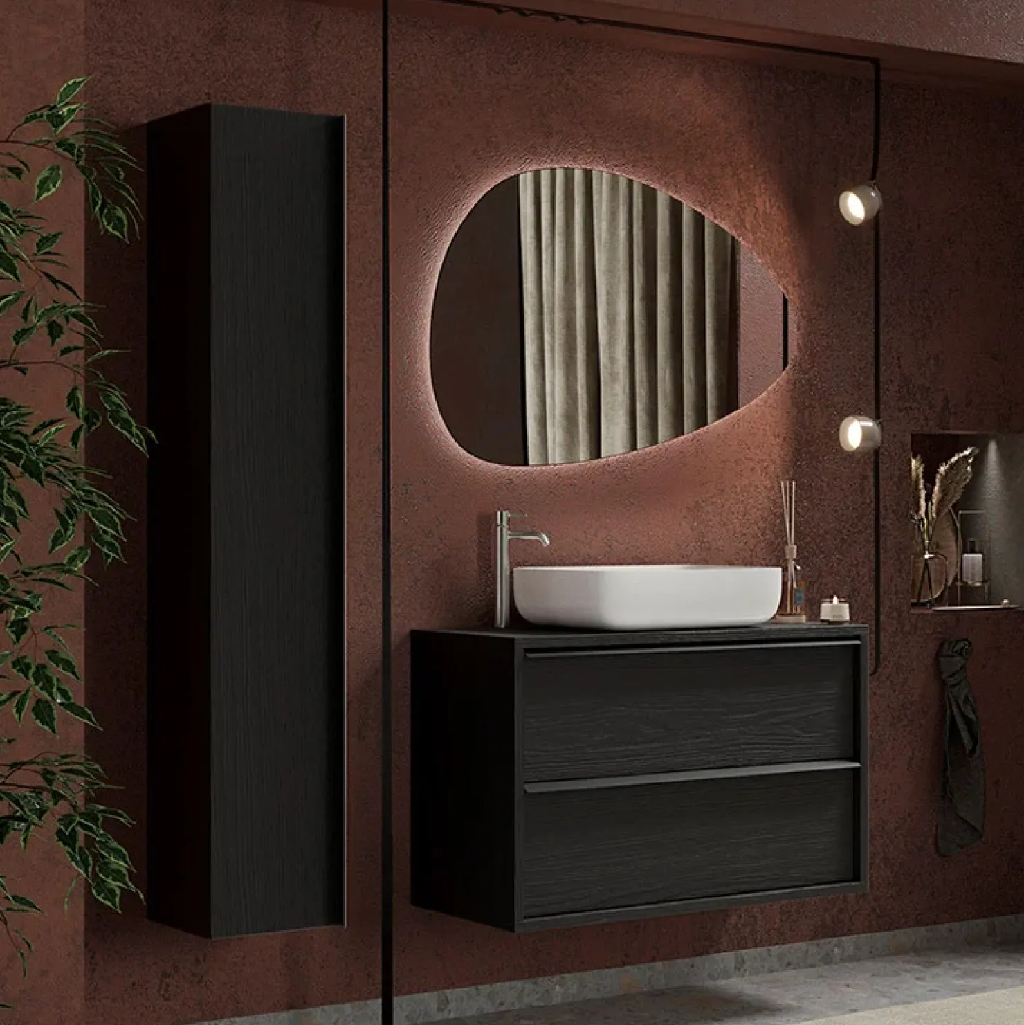 Garnero Arredamenti Mobile bagno sospeso 92cm con lavabo nero frassinato Absolut Hot