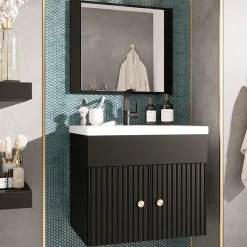 Garnero Arredamenti Mobile bagno sospeso 60cm con specchio serigrafato nero Ischia 5 Nero Lucido Clearance