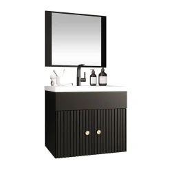 Garnero Arredamenti Mobile bagno sospeso 60cm con specchio serigrafato nero Ischia 5 Nero Lucido Clearance