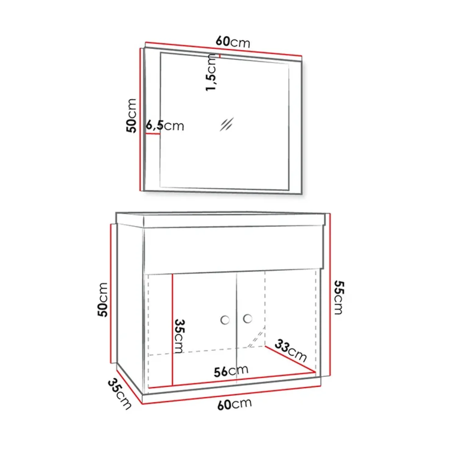Garnero Arredamenti Mobile bagno sospeso 60cm con specchio serigrafato nero Ischia 5 Nero Lucido Clearance
