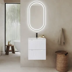 Garnero Arredamenti Mobile bagno sospeso 50cm cannettato con lavabo 2 cassetti bianco Cleany Bianco Opaco