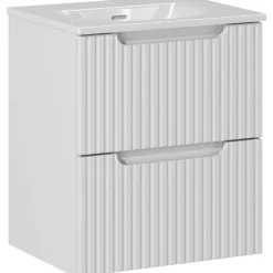 Garnero Arredamenti Mobile bagno sospeso 50cm cannettato con lavabo 2 cassetti bianco Cleany Bianco Opaco