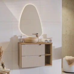 Garnero Arredamenti Mobile bagno sospeso 80cm cannettato 2 cassetti e vani rovere Cleany Beige Sale
