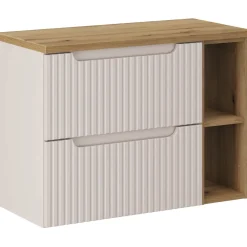 Garnero Arredamenti Mobile bagno sospeso 80cm cannettato 2 cassetti e vani rovere Cleany Beige Sale