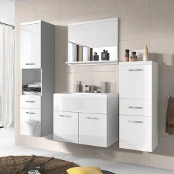Garnero Arredamenti Mobile bagno sospeso 60cm con lavabo, specchio e colonne Loretta Bianco Lucido New