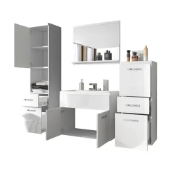 Garnero Arredamenti Mobile bagno sospeso 60cm con lavabo, specchio e colonne Loretta Bianco Lucido New