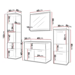 Garnero Arredamenti Mobile bagno sospeso 60cm con lavabo, specchio e colonne Loretta Bianco Lucido New