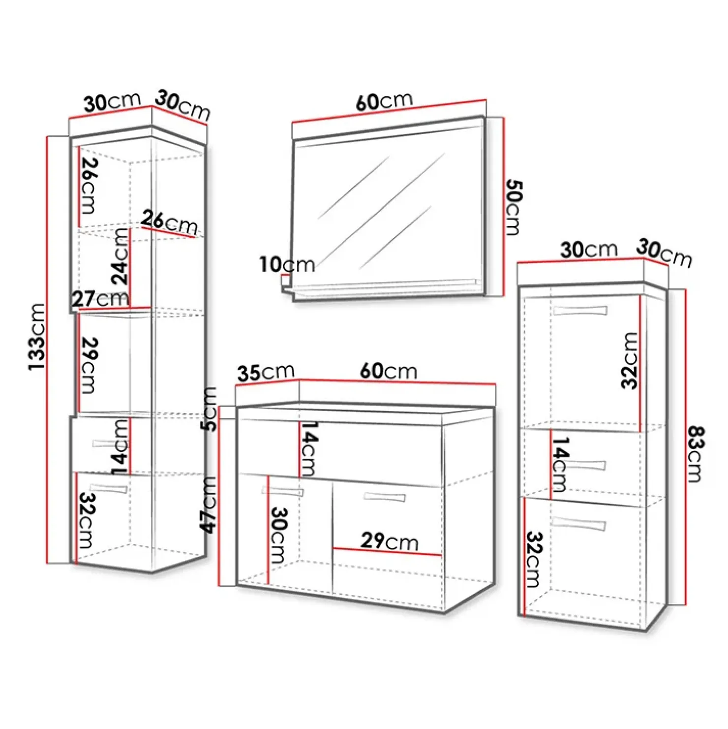 Garnero Arredamenti Mobile bagno sospeso 60cm con lavabo, specchio e colonne Loretta Bianco Lucido New