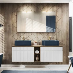 Garnero Arredamenti Mobile bagno sospeso 140cm cannettato 2 cassettoni quercia Autentic Bianco Best