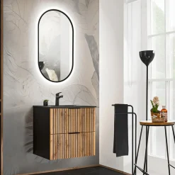 Garnero Arredamenti Mobile bagno sospeso 60cm cm con lavabo nero da incasso quercia antracite Limpid Best
