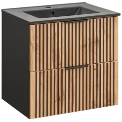 Garnero Arredamenti Mobile bagno sospeso 60cm cm con lavabo nero da incasso quercia antracite Limpid Best